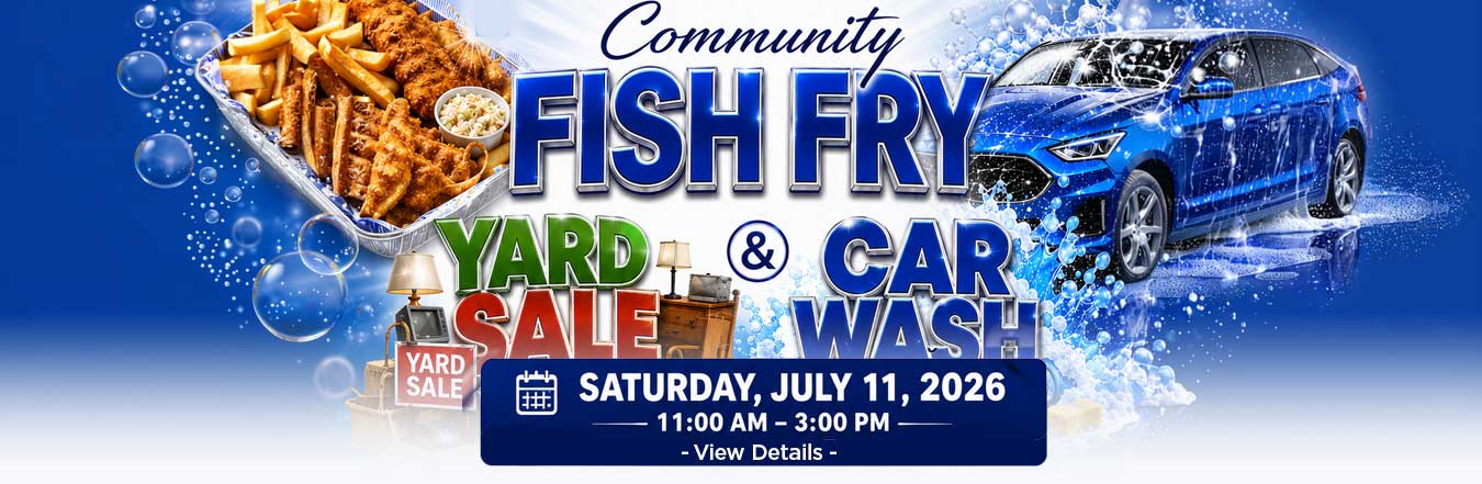 colorul advertisement for Fish Fry & Yardsale