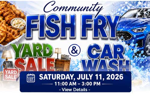 colorul advertisement for Fish Fry & Yardsale
